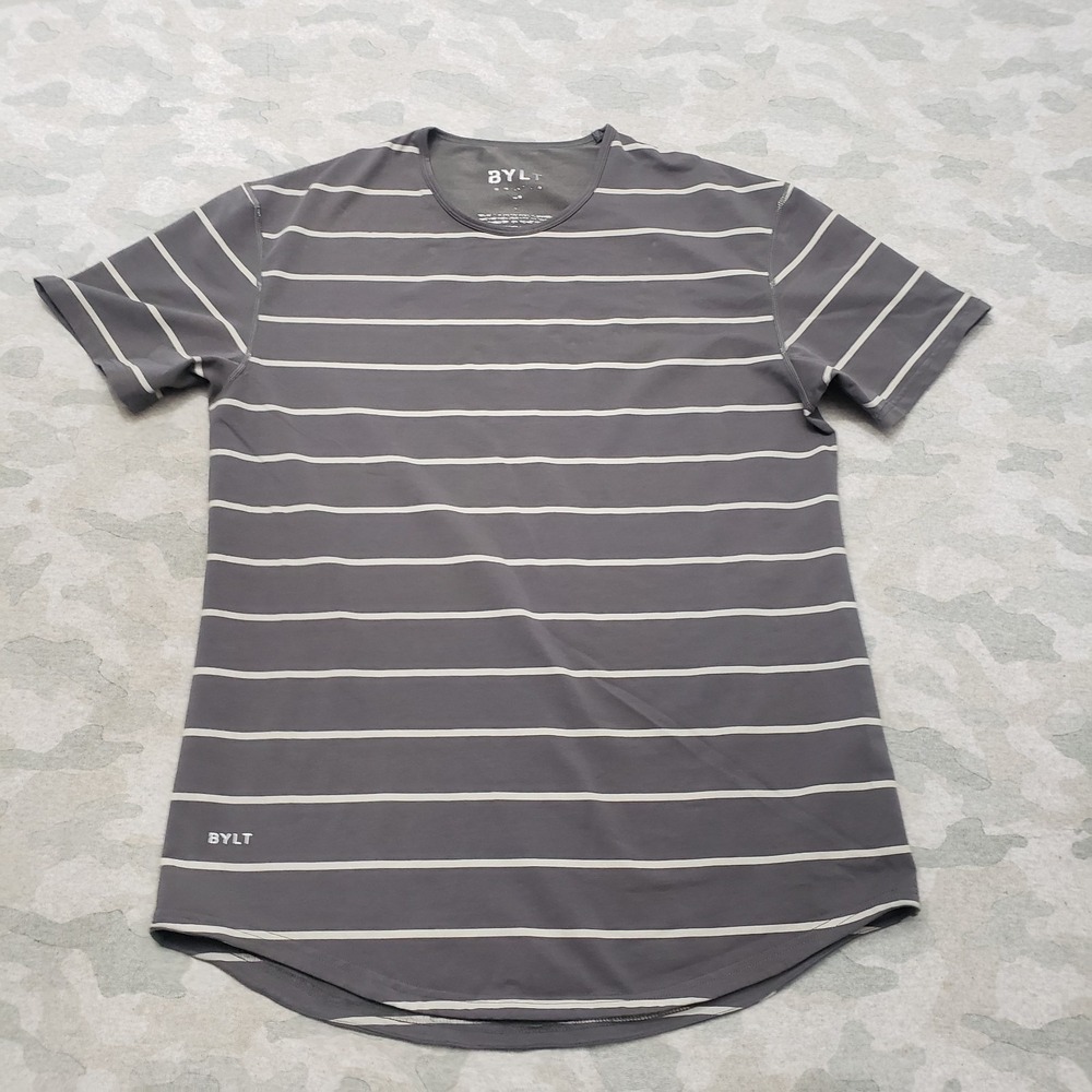BYLT Shirt Mens Large Gray Short‎ Sleeve Striped Outdoors